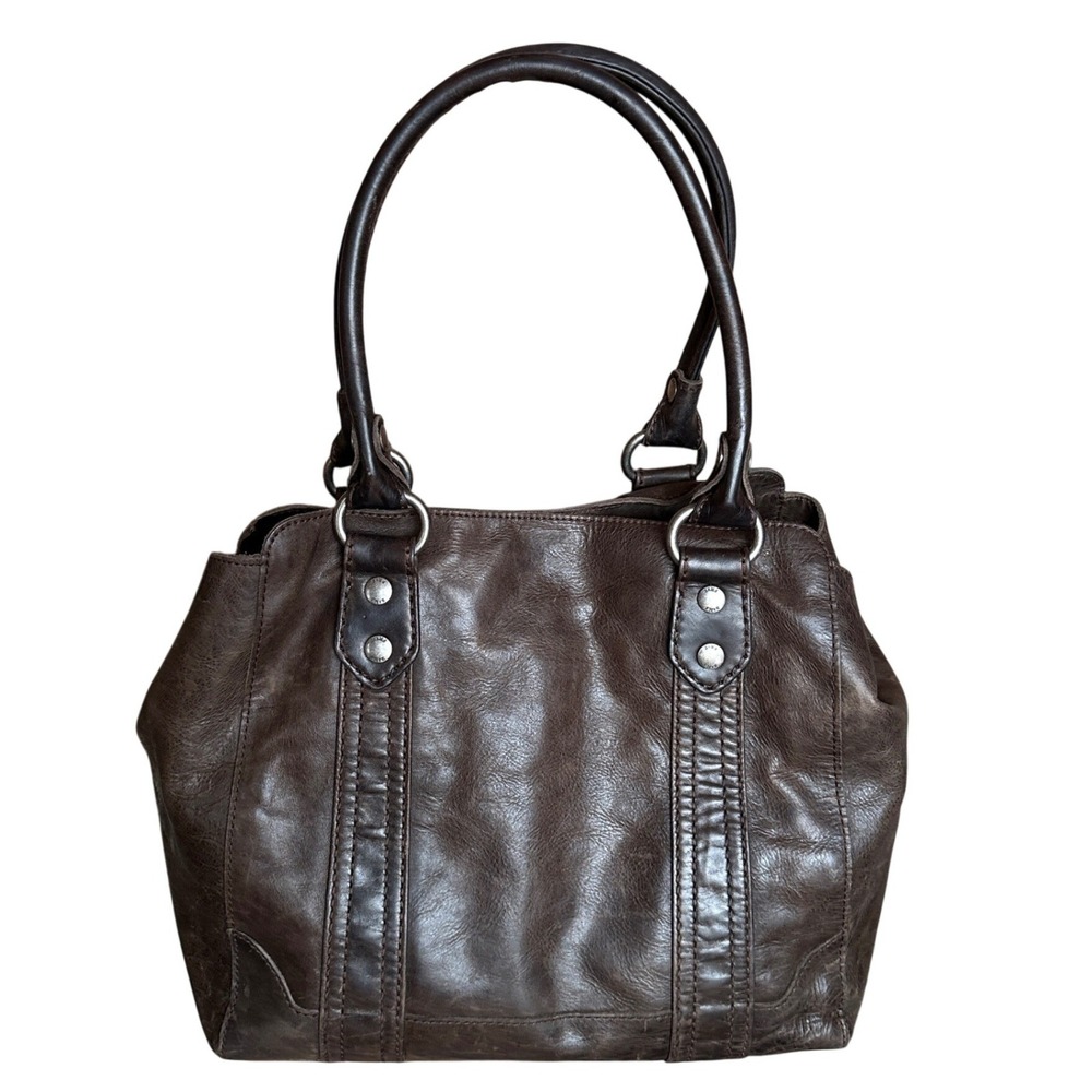 Frye Melissa Dark Brown Leather Tote Shoulder Bag Satchel Handbag
